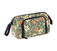 EtherSpher Vintage Orange Lily Flower Green Leaves Pencil Box Large Capacity School Pencil Cases with Handle for Women Office todo para la escuela