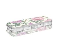 EtherSpher Vintage Pink Flowers Green Leaves William Morris Style Designed Clear Pencils Box 2 Layer Hard Pens Cases For Stationery Supplies With Snap-Tight Lid