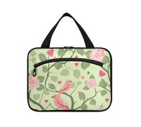 EtherSpher Vintage Pink Romantic Rose Bird hanging bags for women traveling with hook, designer essential snack bag for women travel work estuche de maquillaje para mujer L, Vintage Pink Romantic Rose