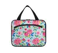 EtherSpher Vintage Rose Floral Blue Peach hanging travel toiletries bag with hook, designer essential cosmetic bags for womens cruises bolsa de maquillaje para mujer L, vintage rose floral blue peach