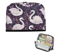 EtherSpher Vintage White Swans Leaves Dark Purple Pencil Case Large Capacity Storage Bag Expandable Case Pencil Holder for Women Cosmetics bolsa para lapices de ninos