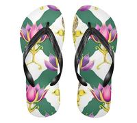EtherSpher Water Lily Purple Green Elegant rubber flip flop lightweight womens flip for Shower Swimming Pool walking