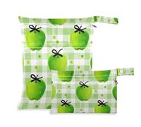 EtherSpher Watercolor Green Apples Plaid reusable wet bag baby 2 Pack wet bag for swimsuit with handles for baby diapers, bathing