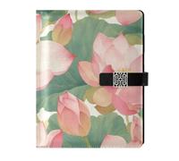 EtherSpher Watercolor Pink Water Lily Flowers leather lined composition notebook portable subject college ruled for travelling 6.7x9.2