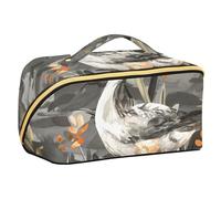 EtherSpher Watercolor Wild Duck Olive Dark Grey Designed Toiletry Bag with dividers stylish Cosmetic Travel Bags For Women with Compartments & Handle