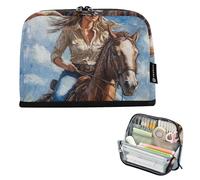 EtherSpher Western Cowgirl Beautiful White Pencil Pen Case Large Capacity Pen Bag Sturdy Multi-Purpose Bag for Teen Girls School Supplies estuche para colores