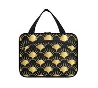 EtherSpher White and Gold Regular Pattern hanging travel bags for women with hook, designer fashion waterproof cosmetic bag for women trip envase para perfume de L, White and gold regular pattern, L