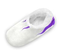 EtherSpher White Fluorescent Purple Cool Flame Anti-Slip Rubber Sole House Slippers for Women Coral Fleece Spa Hotel Guest