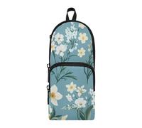 EtherSpher White Frangipani Nylon 3 Compartments School Pencil Bags Big Capacity Pencil Case for Boys Stationery pouching Organizer for Man Middle School 1600ml