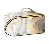 EtherSpher White Golden Marble Stone Designed Makeup Bags with dividers Essentials Cosmetic Bags For Women Vertical Free-Standing
