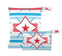 EtherSpher White Red Blue Stripe Star zippered bag for swimming 2 Pack wet bag for swimsuit with handles for yoga, yoga