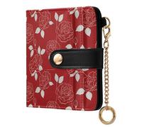 EtherSpher White Rose Lines Red Retro Fancy Ladies Classic Foldable Wallet PU Leather Bifold Wallet for Women Girls