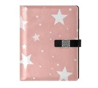 EtherSpher White Stars on Pink Background leather lined spiral notebooks water proof cover notebook college rule for journal 6.7x9.2