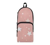 EtherSpher White Stars on Pink Background Nylon 3 Compartments Pencil Bags for Boys Multi-Purpose and Aesthetic Pencil Case for High School School Stationery pouching for Kids College 1600ml