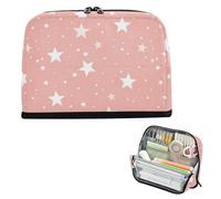 EtherSpher White Stars on Pink Background Pencil Case Large Capacity Pen Case Organizer Soft Coin for Man High School Supplies estuche para colores