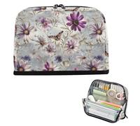 EtherSpher White Vintage Daisy Butterfly pencil poucheses Large Capacity Pen Case Large Storage Organizer for College Student College cartucheras para mujer