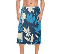 EtherSpher Wild Flower Blue White Elastic Waist Men's Terry Shower Wrap Mens Sarong Wrap 60'' x 28'' for Sauna Gym Shower toallas para hombres