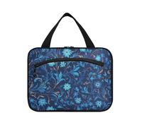 EtherSpher William Morris Style Blue Floral Pattern hanging bags for travel with hook, designer unisex waterproof toiletry bag for women traveling backpacking estuches para maquillaje L, william