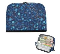 EtherSpher William Morris Style Blue Floral Pattern Pencil Case Box Large Capacity Pen Case Organizer Large Stationery Storage for Preppy College estuche de lápices para ninos