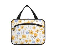 EtherSpher Yellow Little Fresh Flower Bloom hanging make up bag for women with hook, designer expandable hanging toiletry bags for womens traveling estuches para maquillaje L, yellow little fresh