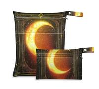 EtherSpher Yellow Mystic Tarot Astrological Moon reusable bags for wet 2 Pack travel essentials for babies with handles for daycare, baby diapers
