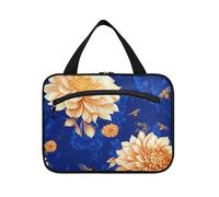EtherSpher Yellow Vintage Daisies hanging travel toiletries bag with hook, designer expandable make up bags for women must haves trip bolso de mano para hombre L, Yellow vintage daisies, L