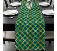 Ethic Texture Table Runner 13x72 Inches Long Green Brown Geometric Black Plaid Vintage Cotton Linen Table Runner Burlap Style for Dinner Table Party Decor Tabletop Decorations