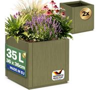 Ethica 2-Piece Flower Pot Set, Olive Green Plastic, 36 x 36 x 35 cm