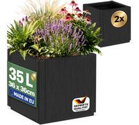 Ethica Plastic Flower Pot Set of 2, Anthracite, 36 x 36 x 35 cm