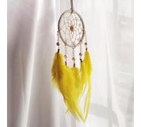 Ethical Handmade Feather Wind Chime Dreamcatcher for Tranquil Room Decoration with Cultural Significance (Yellow lemon)
