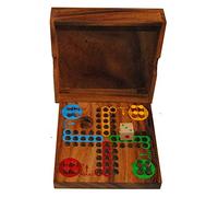 Ethical Thai Wooden Ludo Strategy Fun Traditional Travel Board Game 14x14x3cm