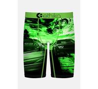 Ethika Men’s Boxer Brief, Knee Length, 4-Way Stretch Performance Underwear with Graphic Prints - Breaking Out, Green/Black, M