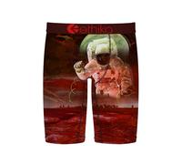 Ethika Men’s Boxer Brief, Knee Length, 4-Way Stretch Performance Underwear with Graphic Prints - Crimson Orbit, Crimson Orbit, L