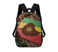 Ethiopia Flag Coffee Bean Art Backpack, 3D Printed School Bag, School Lunch Bag, Travel Backpack, Friends Backpack, School Backpack for Girls And Boys 17inch