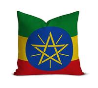 Ethiopia Flag Lumbar Pillow Cover 14 x 14 Inch, Square Cotton Linen Patriotic Cushion Covers, Decorative Throw Pillow Case Protector with Hidden Zipper for Sofa Couch Bedroom Home