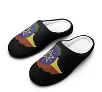 Ethiopia Flag Map Cotton Slippers for Men Non-Slip Breathable Winter House Slippers Indoor Outdoor 9-10（42-43）