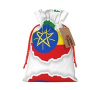 Ethiopia Flag Map Print Christmas Drawstring Gift Bag, Burlap Favor Pouch For Birthday And Holiday Celebrations-S Size