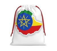 Ethiopia Flag Map Print Christmas Drawstring Gift Bags, Xmas Holiday Fabric Gift Wrapping Bag For Party, Size-L