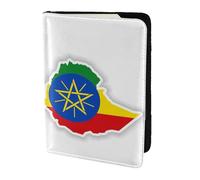 Ethiopia Flag Map print Leather Card Case Travel Accessories Passport Holder Cover Wallet for Women Men, Black, One Size