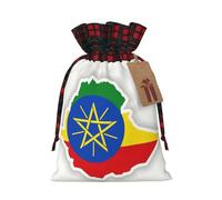 Ethiopia Flag Map Print Plaid Burlap Bag With Drawstring Christmas Burlap Pouches For Birthday Party Favors Gift