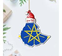 Ethiopia Flags Red Santa Hat Christmas Ornaments City Skyline Flag Christmas Tree Ornament Keepsake Holiday Christmas Tree Party Decorations Personalized Clear Round Acrylic Ornament Pendant for Kids