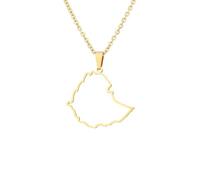 Ethiopia Map Pendant Necklace Titanium Steel Hollow Out 45cm Chain Unisex Travel Commemorative Jewelry Gift Gold Silver (Hollowed-out gold)