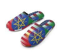 Ethiopian And U.S. Flag Men's Flannel Slipper Soft Non Slip House Shoes Comfy Winter Warm Indoor Outdoor Slippers