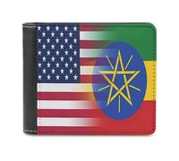 Ethiopian and U.S. Flag Men's Leather Wallet Casual Slim Bifold Wallet Minimalist Credit Card Holder with Money Clip