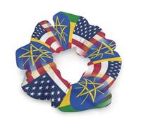 Ethiopian And U.S. Flag Women's Hair Bands Elastic Scrunchies Hair Ties Ropes Ponytail Hold Scrunchy for Daily Use