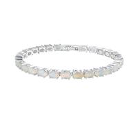 Ethiopian Opal Tennis Bracelet October Birthstone 6x4mm Oval Faceted White Opal Gemstones in White Rhodium Plated Metal Prong Set Classic Bracelet with Box Clasp for Women 8 Inches