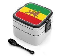 Ethiopian Rastafarian Lion Flag Cute Bento Box Adult Lunch Box Stackable 2 Layer Lunch Containers for Work Picnic