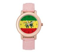 Ethiopian Rastafarian Lion Flag Elegant Women Watch Leather Strap Simplicity Watches Ladies Round Face Wristwatch
