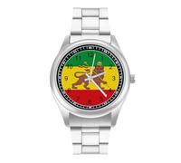 Ethiopian Rastafarian Lion Flag Fashion Arabic Numerals Quartz Wrist Watch Stainless Steel Wristwatches for Men Women