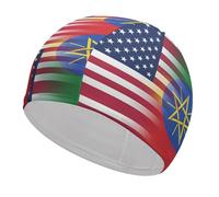 Ethiopian USA Flags Funny Swim Cap Breathable Swimming Hat